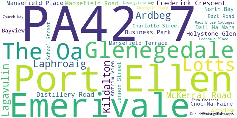 A word cloud for the PA42 7 postcode